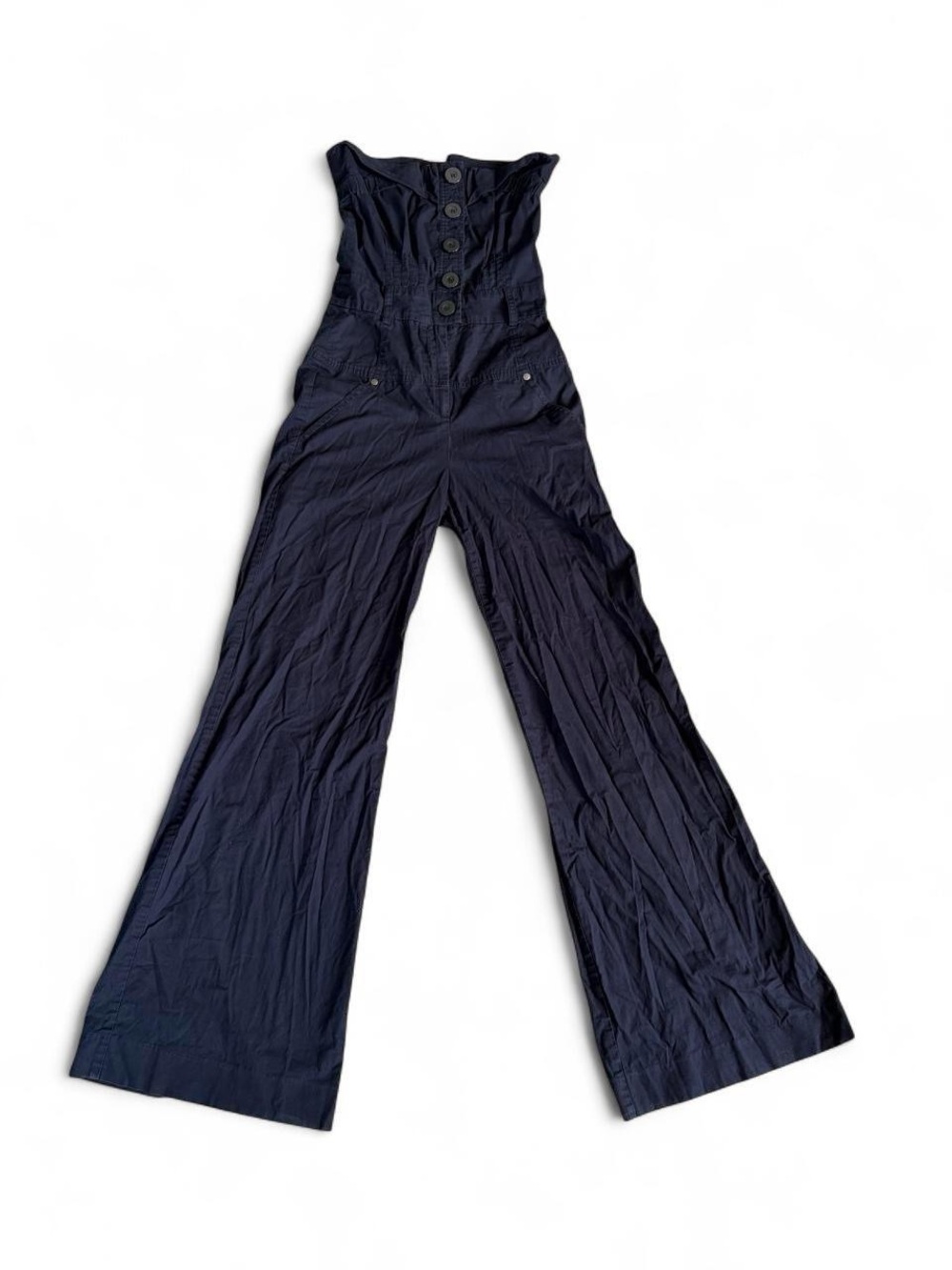 Strapless High-Waist Wide-Leg Jumpsuit in Dark Navy
